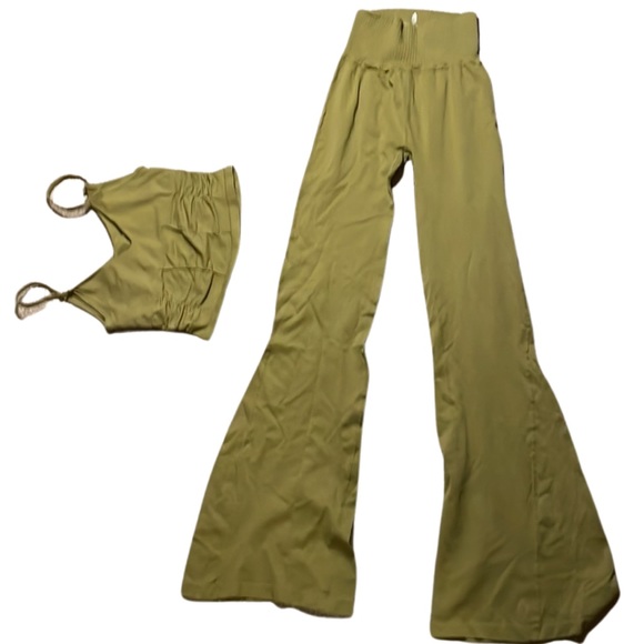 Free People SET Good Karma Ruched Top and Flare Pant in Dusted Military XS/S NEW - Picture 2 of 10